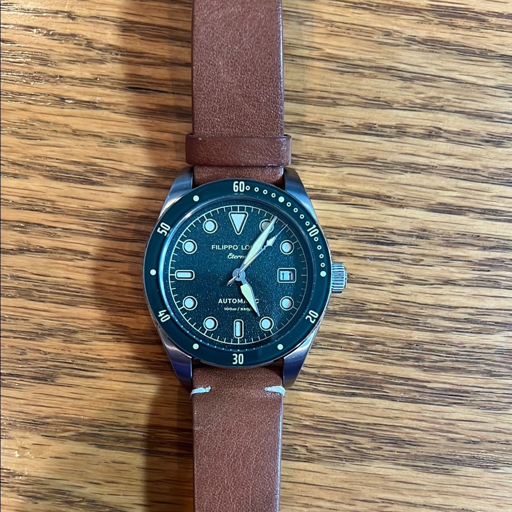 Filipino Loreti Brown and Black Dive Watch with Leather Strap